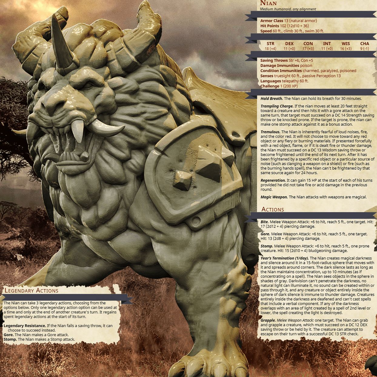 3D Printed Bestiary Vol. 4 Nafarrate - Nian Lion Mount 32mm Ragnarok D&D (Online Only)
