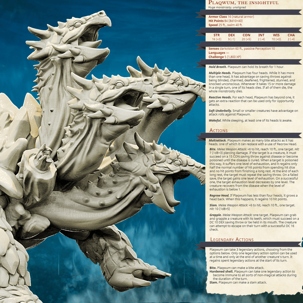 3D Printed Bestiary Vol. 4 Nafarrate - Plaqwum Turtle Hydra 32mm Ragnarok D&D (Online Only)