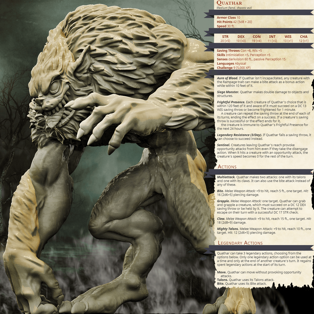 3D Printed Bestiary Vol. 4 Nafarrate - Quathar Fiend 32mm Ragnarok D&D (Online Only)