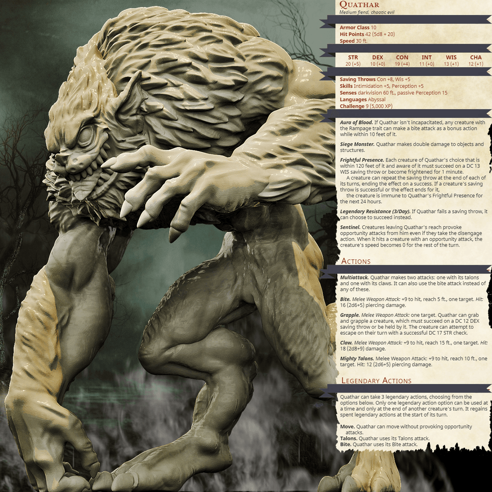 3D Printed Bestiary Vol. 4 Nafarrate - Quathar Fiend 32mm Ragnarok D&D (Online Only)