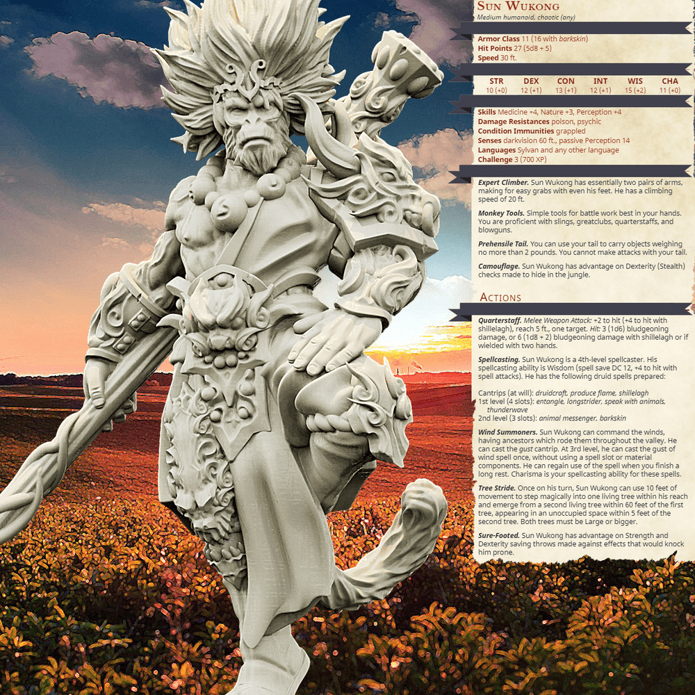 3D Printed Bestiary Vol. 4 Nafarrate - Sun Wukong Ape Warrior 32mm Ragnarok D&D (Online Only)