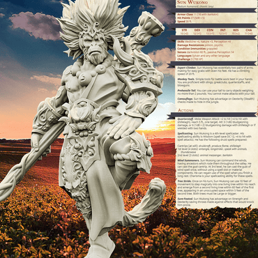 3D Printed Bestiary Vol. 4 Nafarrate - Sun Wukong Ape Warrior 32mm Ragnarok D&D (Online Only)