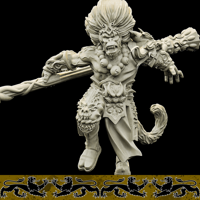 3D Printed Bestiary Vol. 4 Nafarrate - Sun Wukong Ape Warrior 32mm Ragnarok D&D (Online Only)