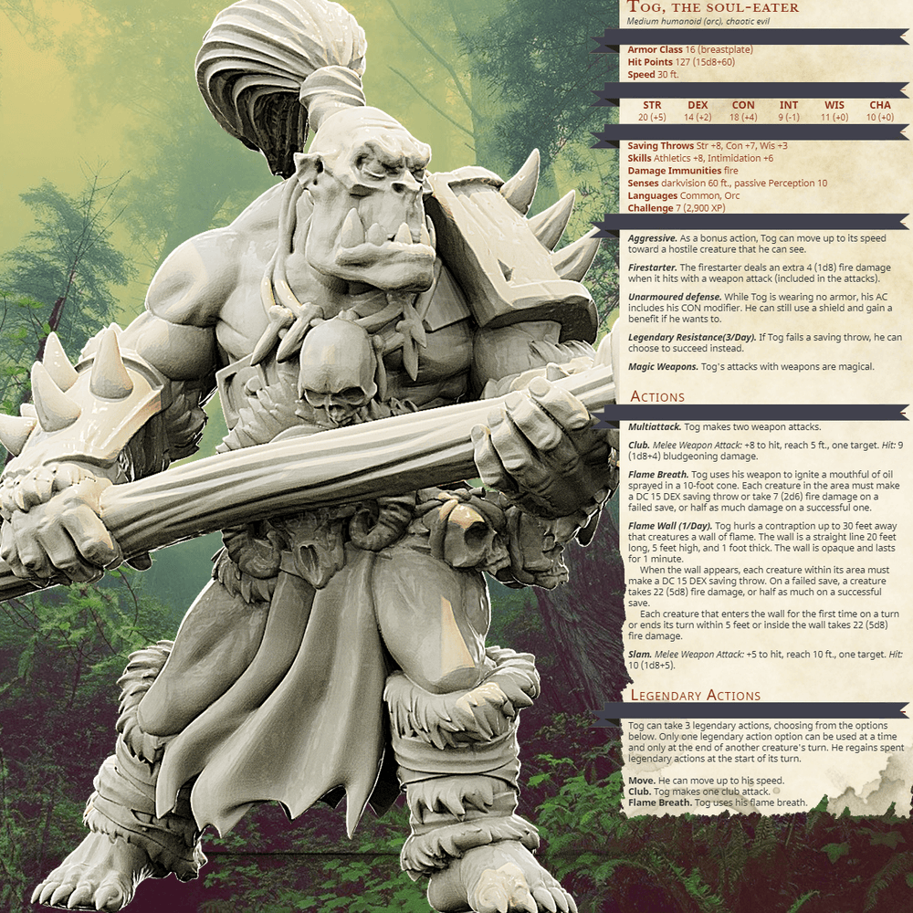 3D Printed Bestiary Vol. 4 Nafarrate - Tog Male Orc Warrior 32mm Ragnarok D&D (Online Only)