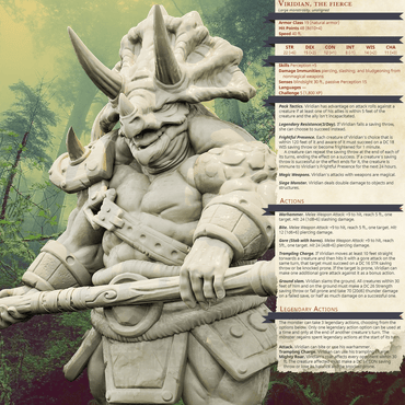 3D Printed Bestiary Vol. 4 Nafarrate - Viridian Triceratops Warrior 32mm Ragnarok D&D (Online Only)