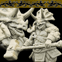 3D Printed Bestiary Vol. 4 Nafarrate - Viridian Triceratops Warrior 32mm Ragnarok D&D (Online Only)