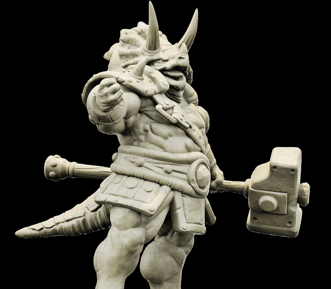 3D Printed Bestiary Vol. 4 Nafarrate - Viridian Triceratops Warrior 32mm Ragnarok D&D (Online Only)