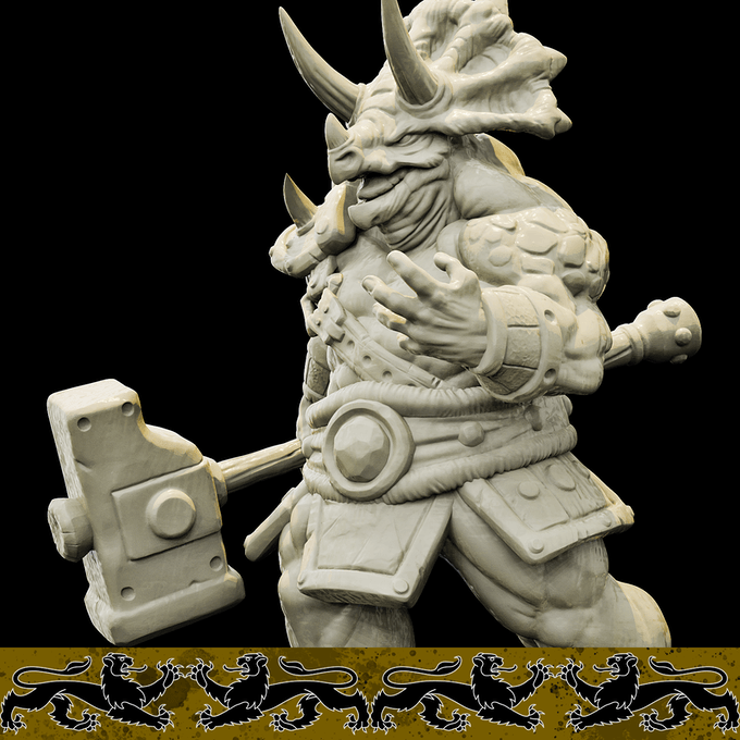 3D Printed Bestiary Vol. 4 Nafarrate - Viridian Triceratops Warrior 32mm Ragnarok D&D (Online Only)