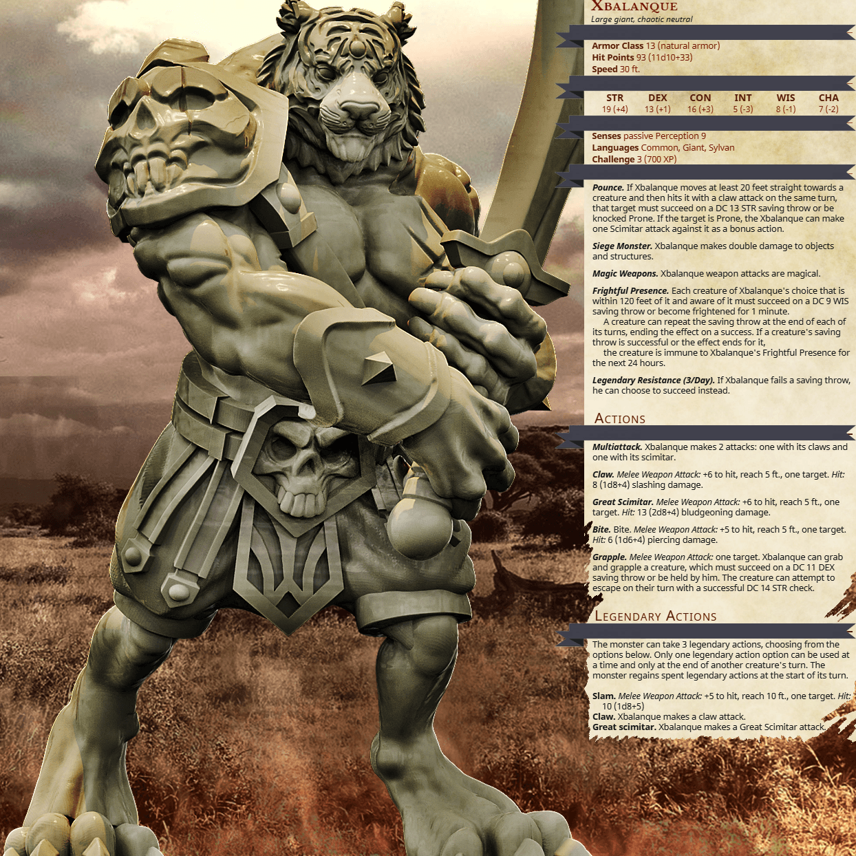 3D Printed Bestiary Vol. 4 Nafarrate - Xbalanque Tiger Warrior 32mm Ragnarok D&D (Online Only)