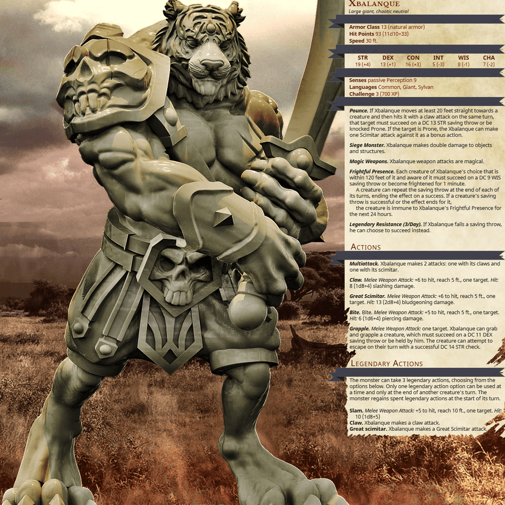 3D Printed Bestiary Vol. 4 Nafarrate - Xbalanque Tiger Warrior 32mm Ragnarok D&D (Online Only)