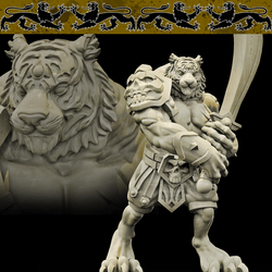 3D Printed Bestiary Vol. 4 Nafarrate - Xbalanque Tiger Warrior 32mm Ragnarok D&D (Online Only)