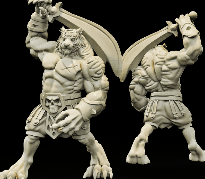 3D Printed Bestiary Vol. 4 Nafarrate - Xbalanque Tiger Warrior 32mm Ragnarok D&D (Online Only)