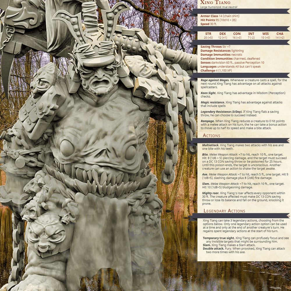 3D Printed Bestiary Vol. 4 Nafarrate - Xing Tiang Chinese Warrior 32mm Ragnarok D&D (Online Only)