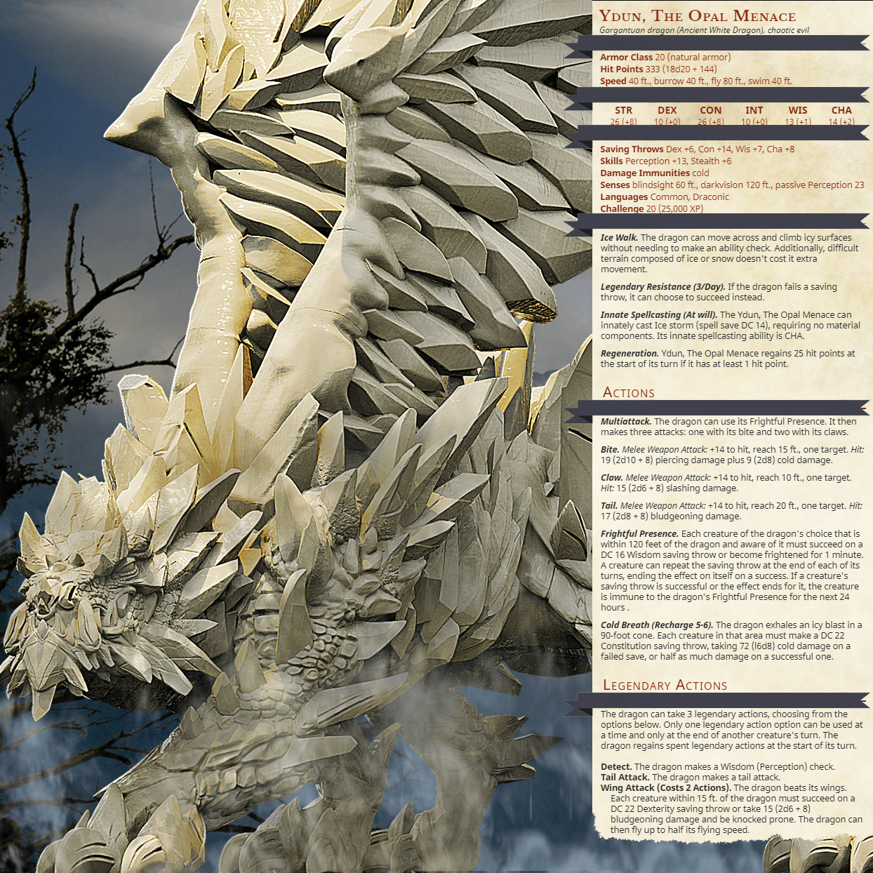 3D Printed Bestiary Vol. 4 Nafarrate - Ydun White Dragon 32mm Ragnarok D&D (Online Only)