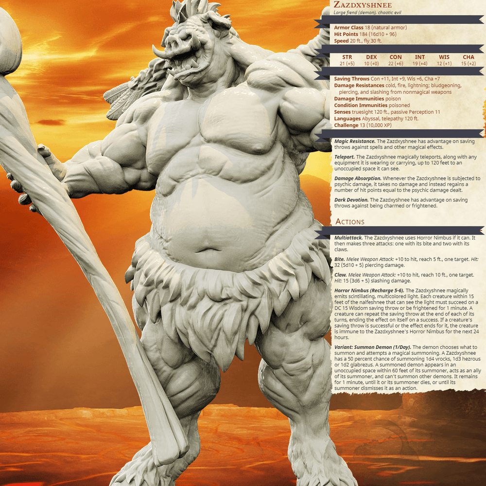 3D Printed Bestiary Vol. 4 Nafarrate - Zazdxyshnee Demon Fiend 32mm Ragnarok D&D (Online Only)