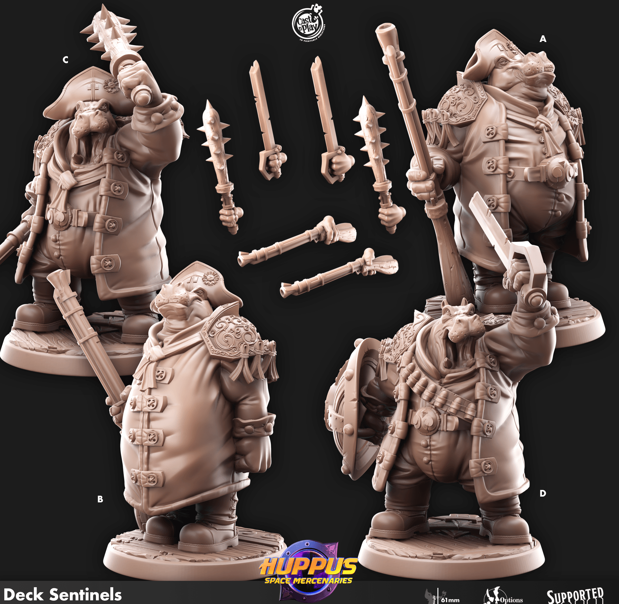 3D Printed Cast n Play 622 Deck Sentinels Huppus, Space Mercenaries Set 28mm 32mm D&D (Online Only)