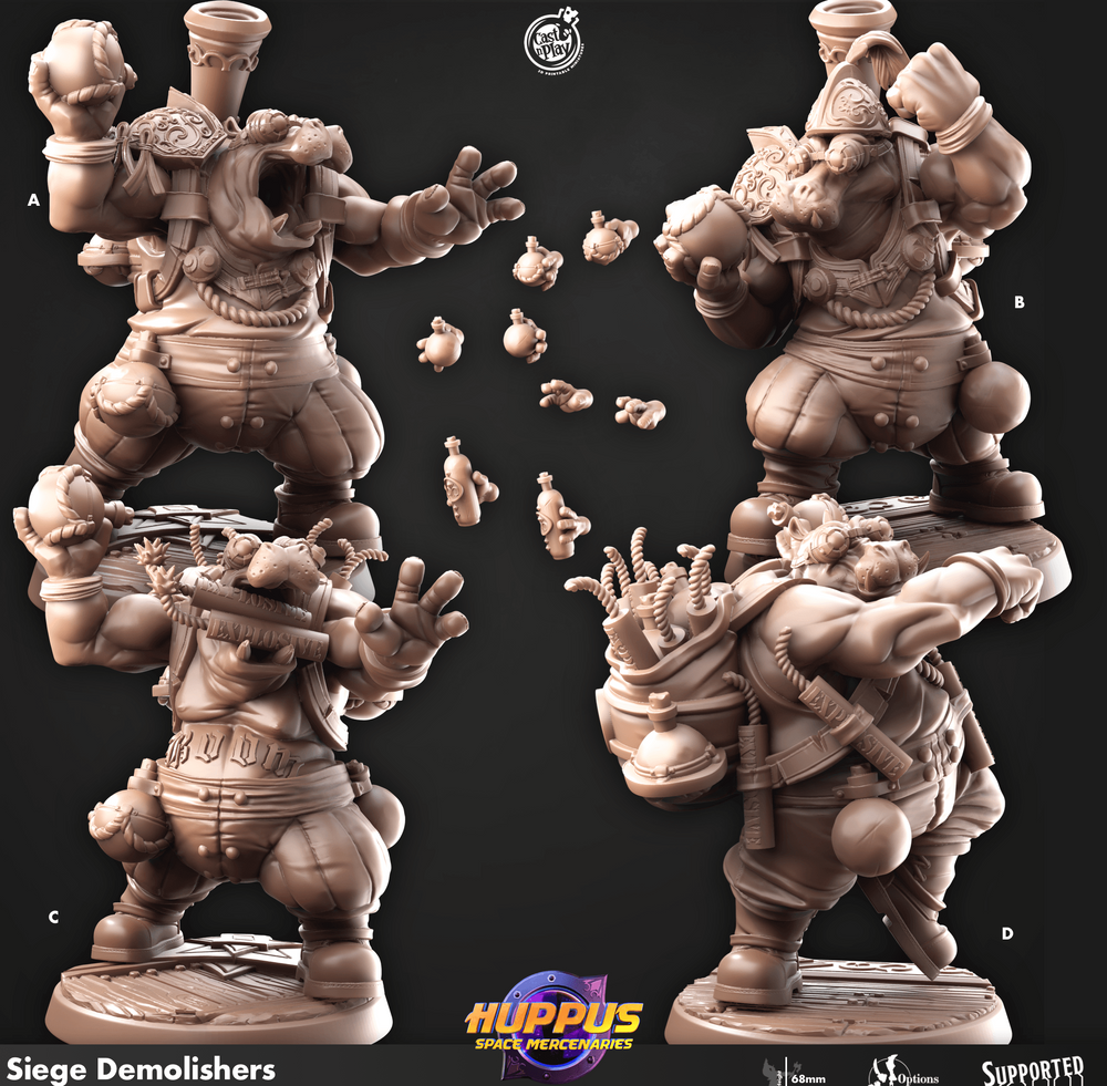 3D Printed Cast n Play 624 Siege Demolishers Huppus, Space Mercenaries Set 28mm 32mm D&D (Online Only)
