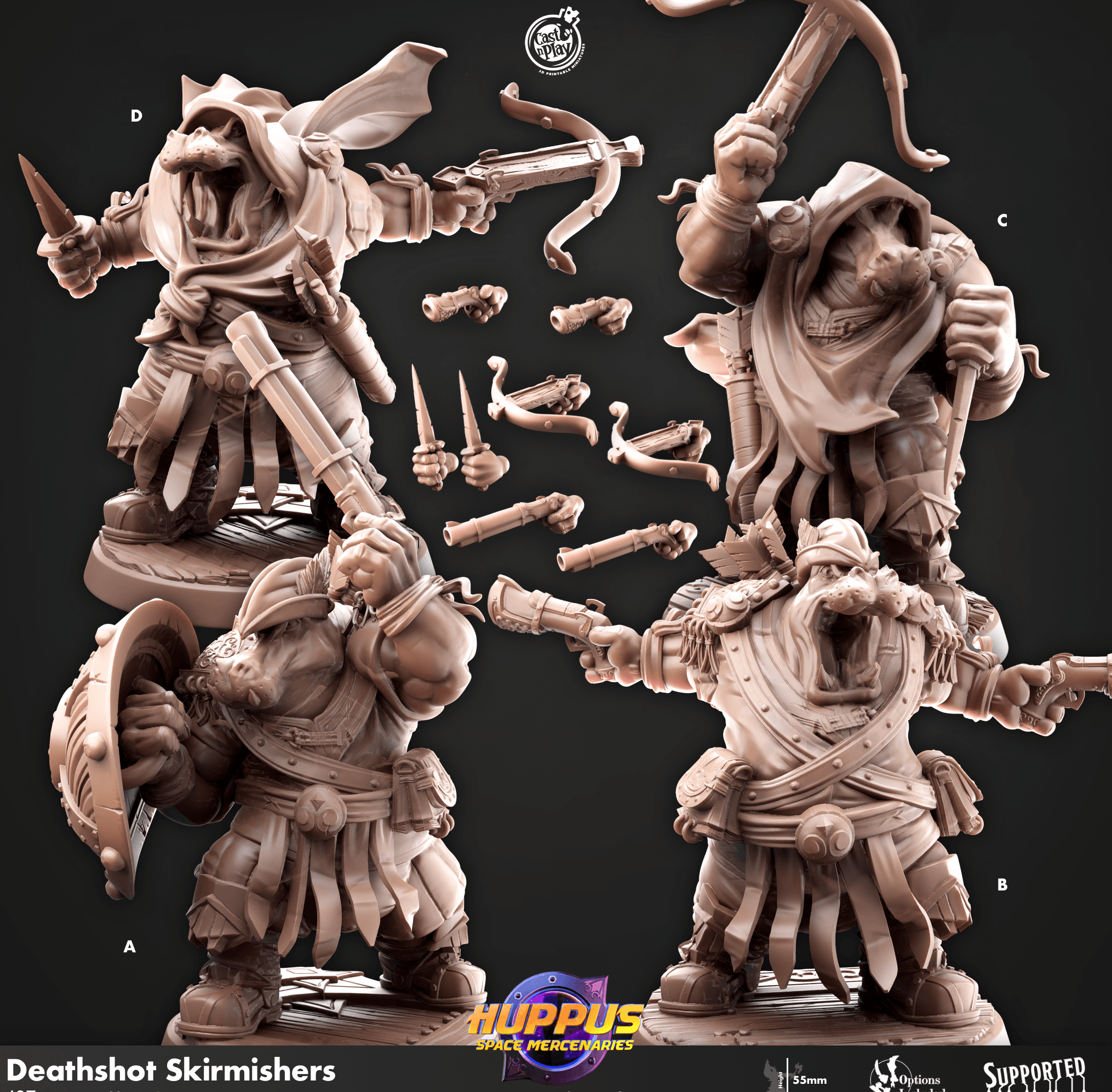 3D Printed Cast n Play 627 Deathshot Skirmishers Huppus, Space Mercenaries Set 28mm 32mm D&D (Online Only)