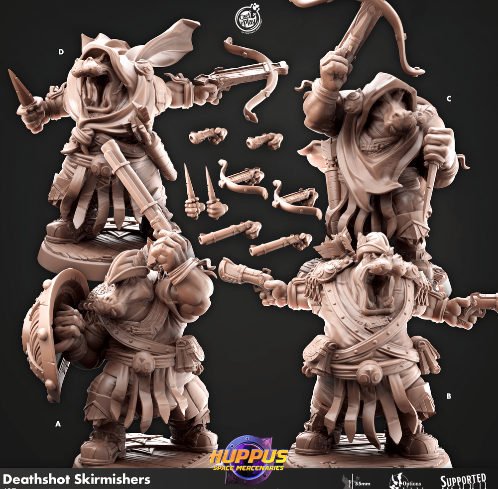 3D Printed Cast n Play 627 Deathshot Skirmishers Huppus, Space Mercenaries Set 28mm 32mm D&D (Online Only)