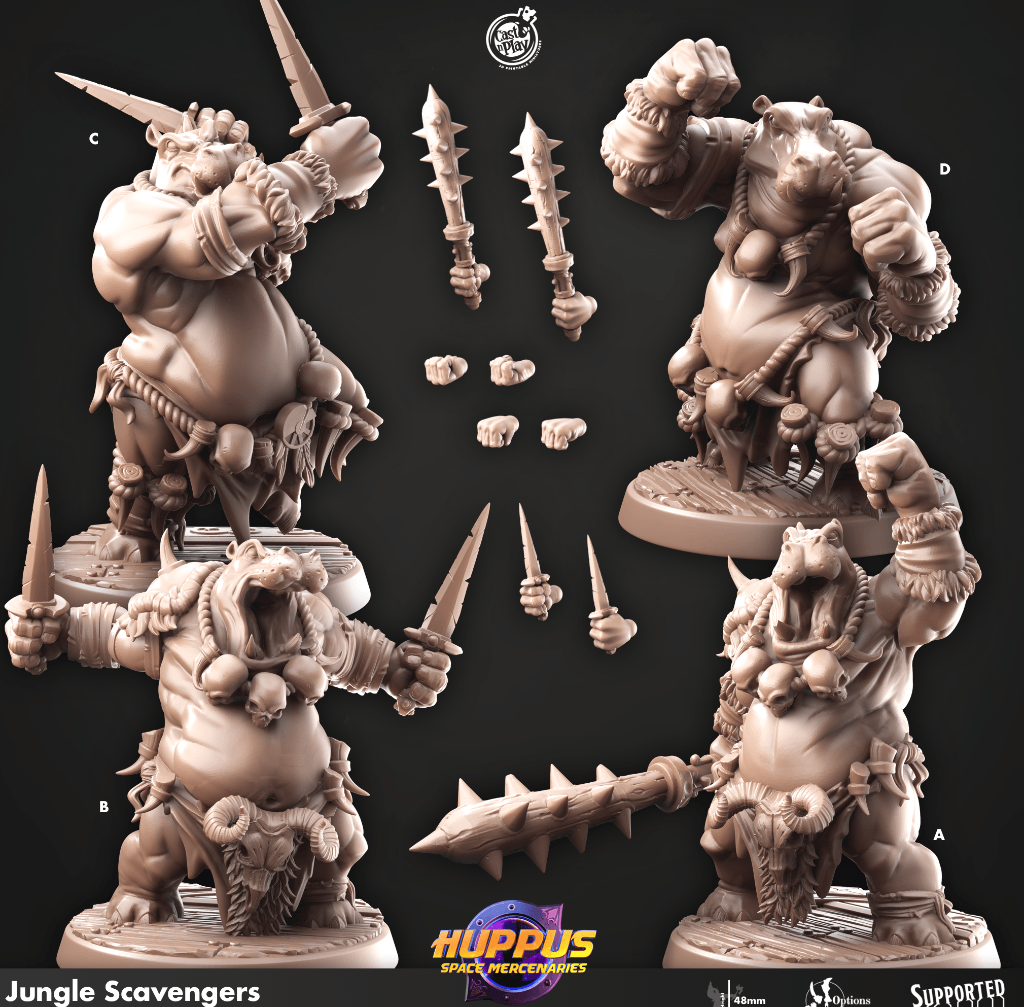 3D Printed Cast n Play 634 Jungle Scavengers Huppus, Space Mercenaries Set 28mm 32mm D&D (Online Only)
