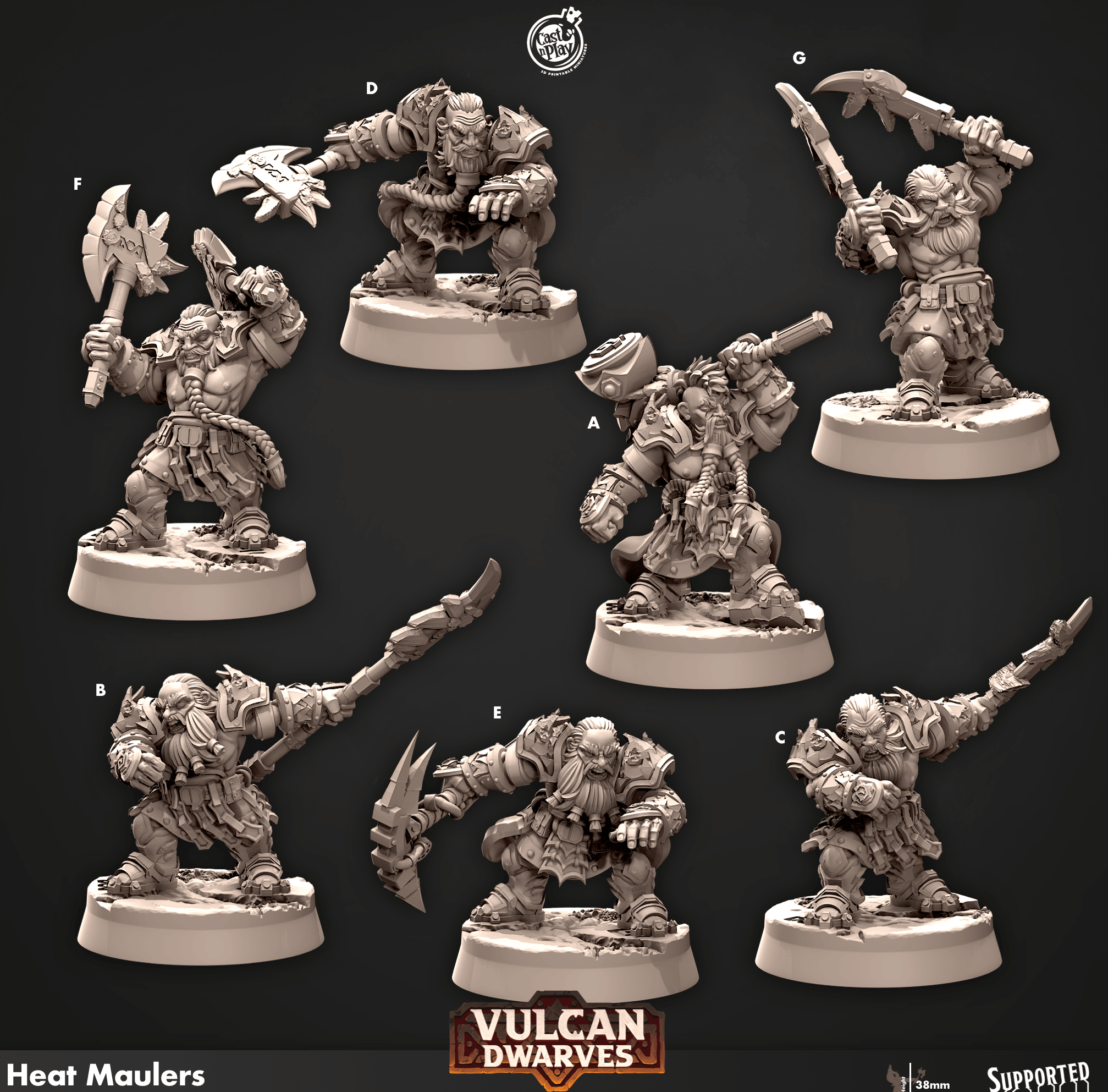 3D Printed Cast n Play 675 Heat Maulers Vulcan Dwarves Set 28mm 32mm D&D (Online Only)
