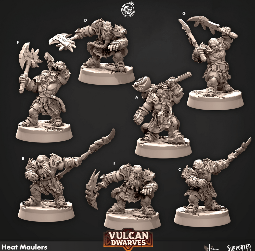 3D Printed Cast n Play 675 Heat Maulers Vulcan Dwarves Set 28mm 32mm D&D (Online Only)