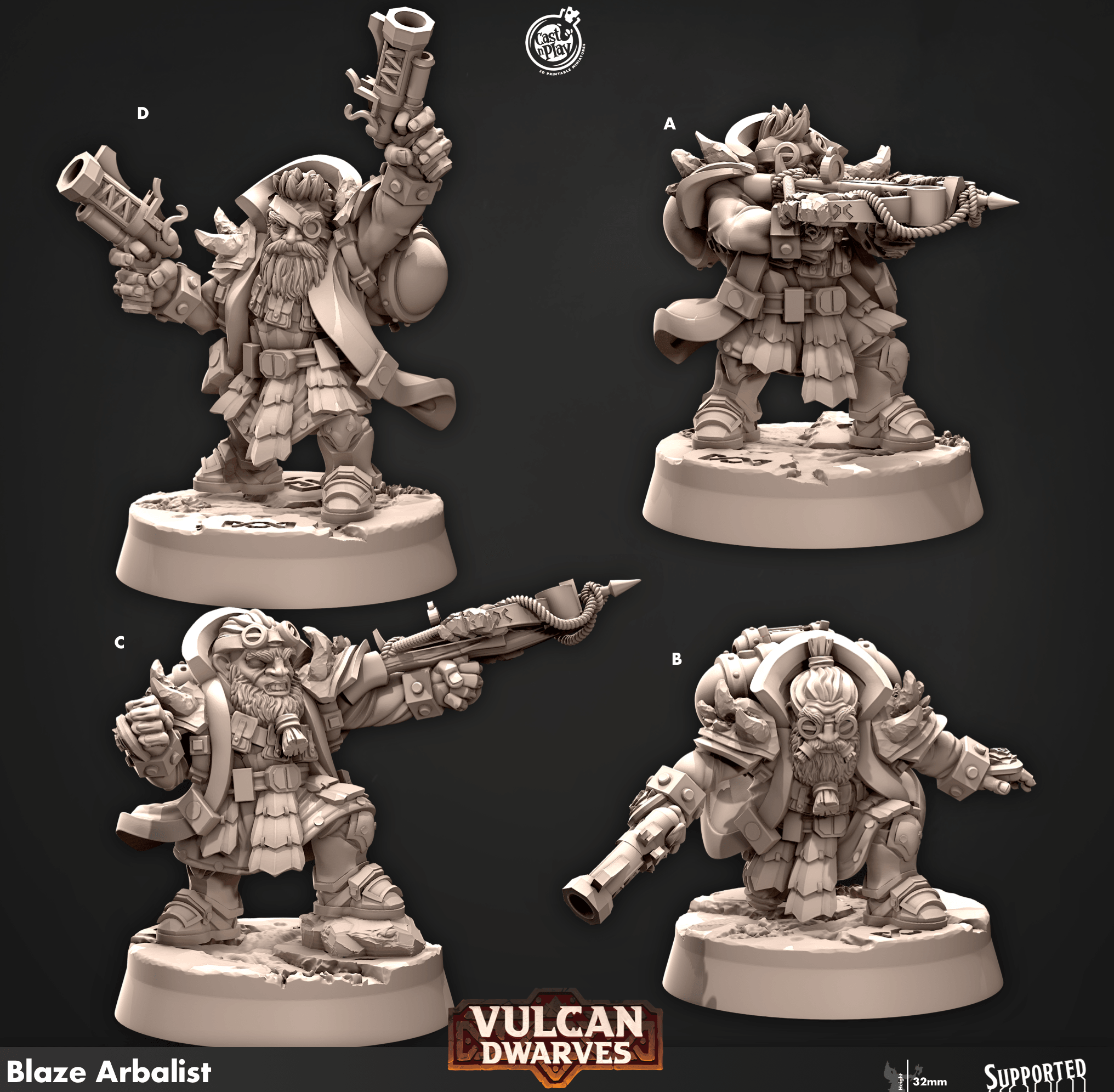 3D Printed Cast n Play 676 Blaze Arbalist Vulcan Dwarves Set 28mm 32mm D&D (Online Only)