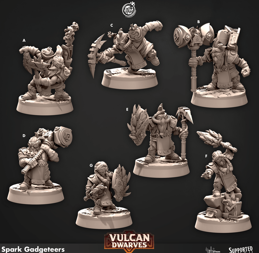 3D Printed Cast n Play 678 Spark Gadgeteers Vulcan Dwarves Set 28mm 32mm D&D (Online Only)