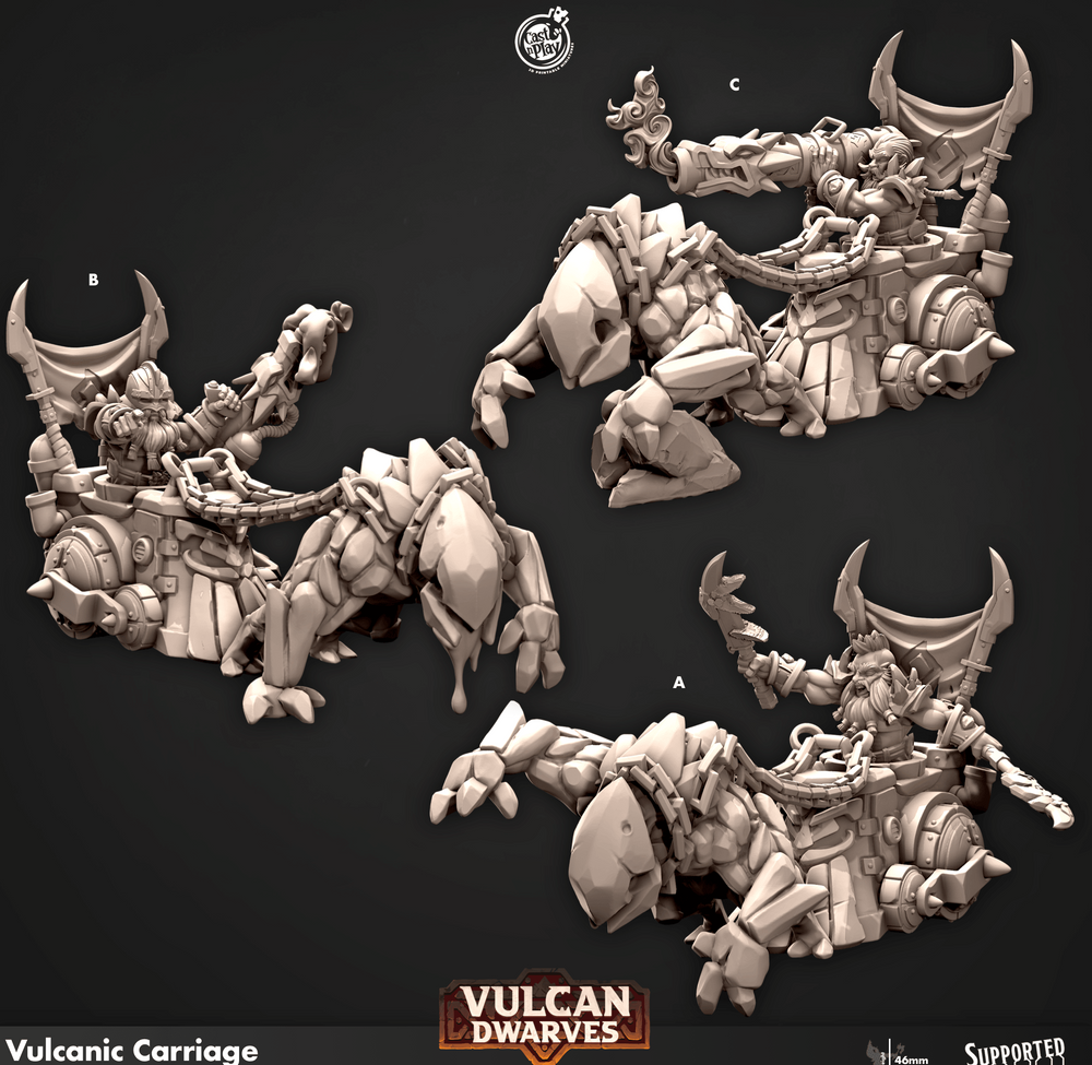3D Printed Cast n Play 684 Vulcanic Carriage Vulcan Dwarves Set 28mm 32mm D&D (Online Only)