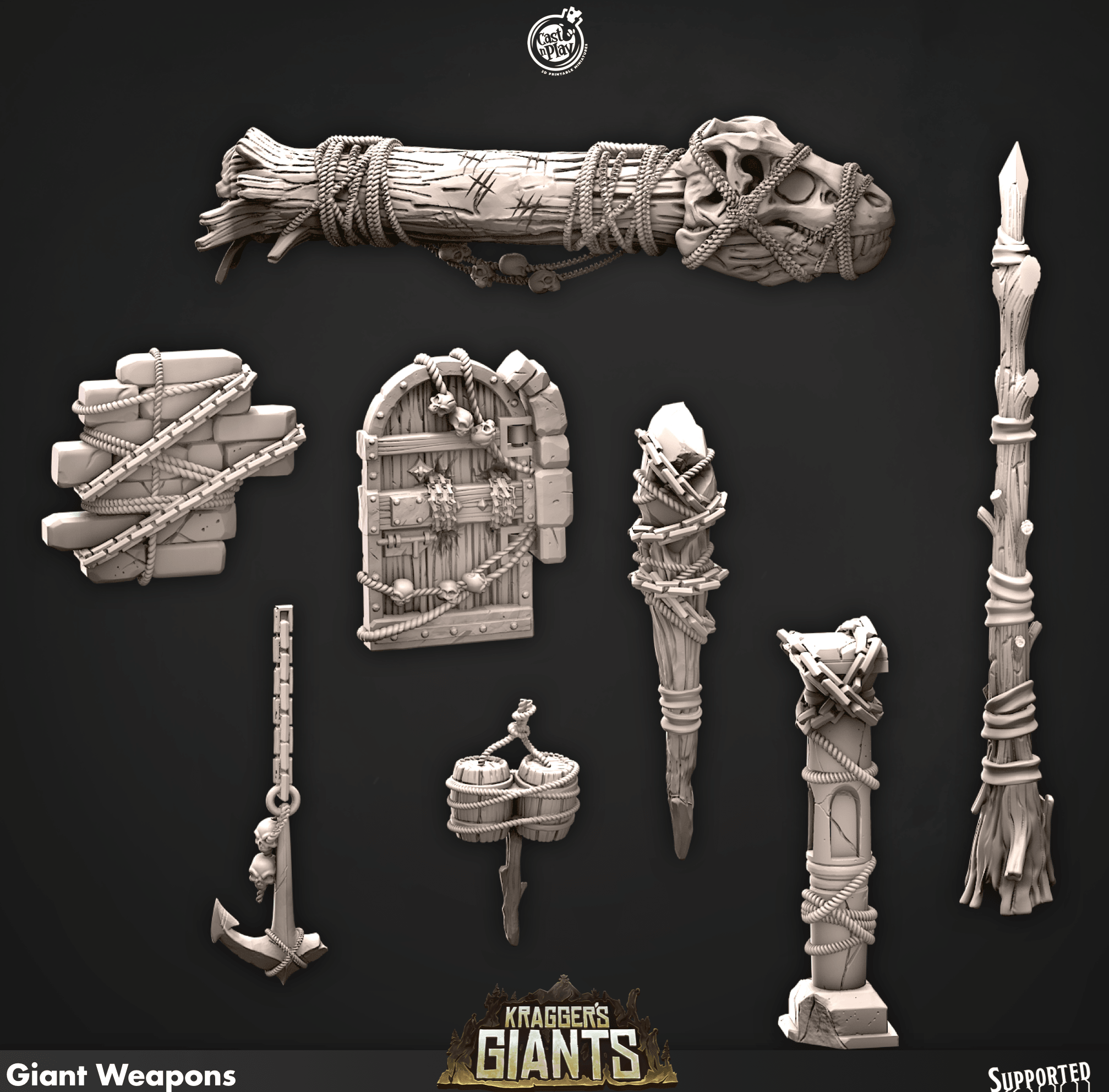 3D Printed Cast n Play 696 Giant Weapons Kragger's Giants Set 28mm 32mm D&D (Online Only)