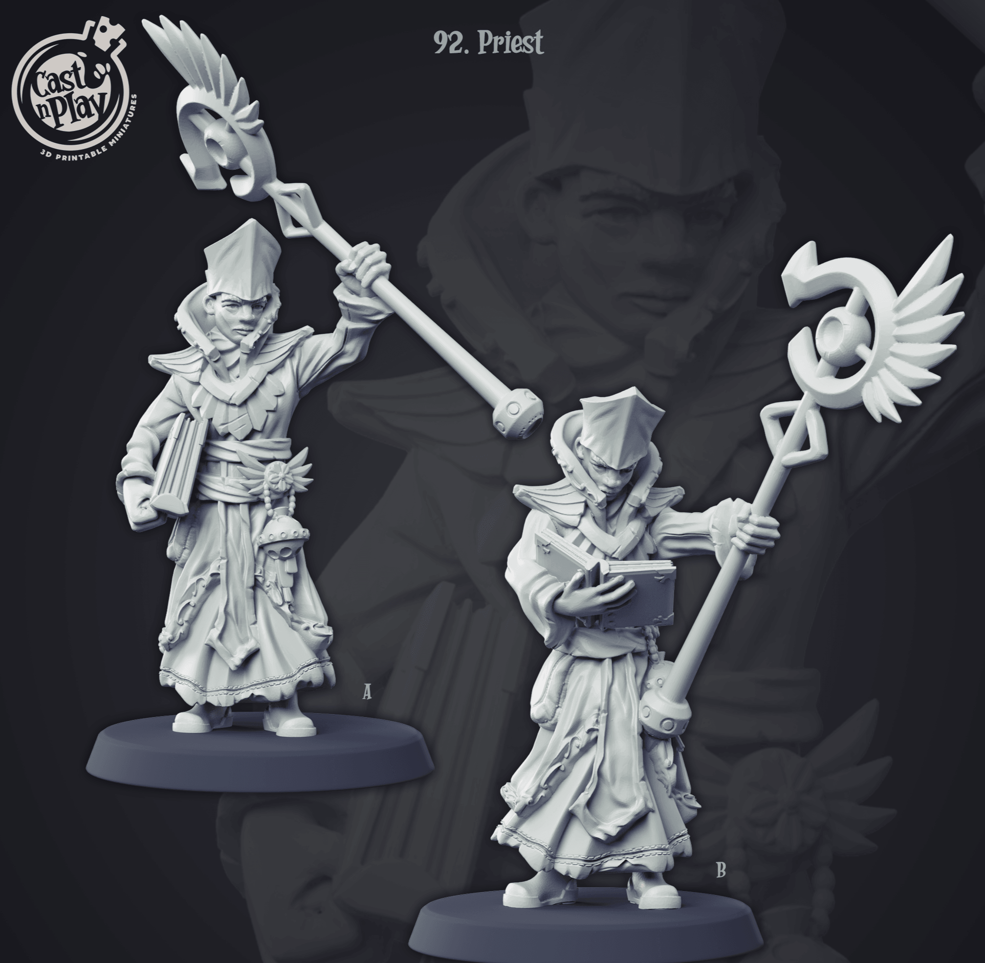 3D Printed Cast n Play 92 Priest Townsfolk 28mm 32mm D&D (Online Only)