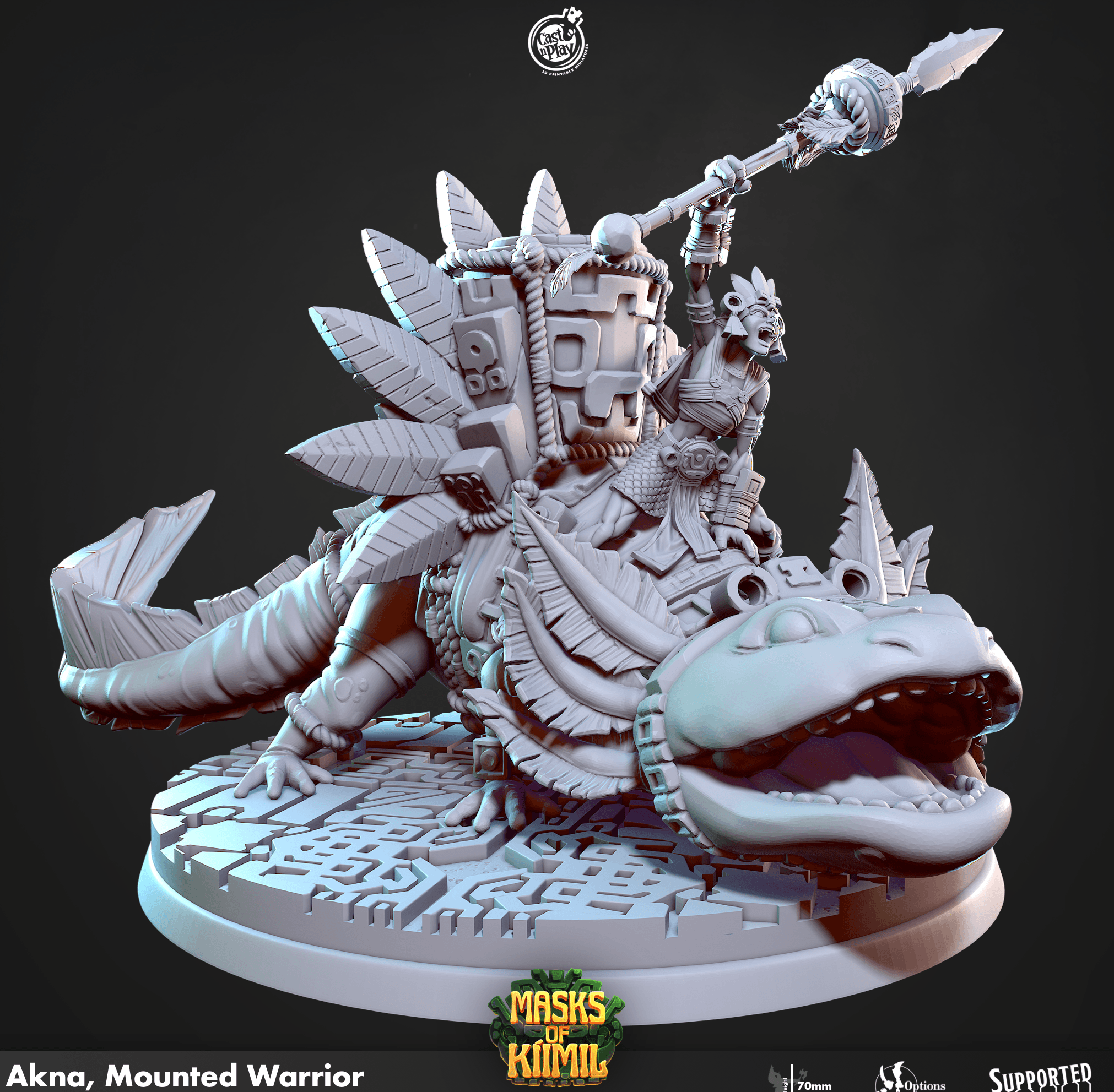 3D Printed Cast n Play Akna, Mounted Warrior Masks of Kiimil 28 32mm D&D (Online Only)