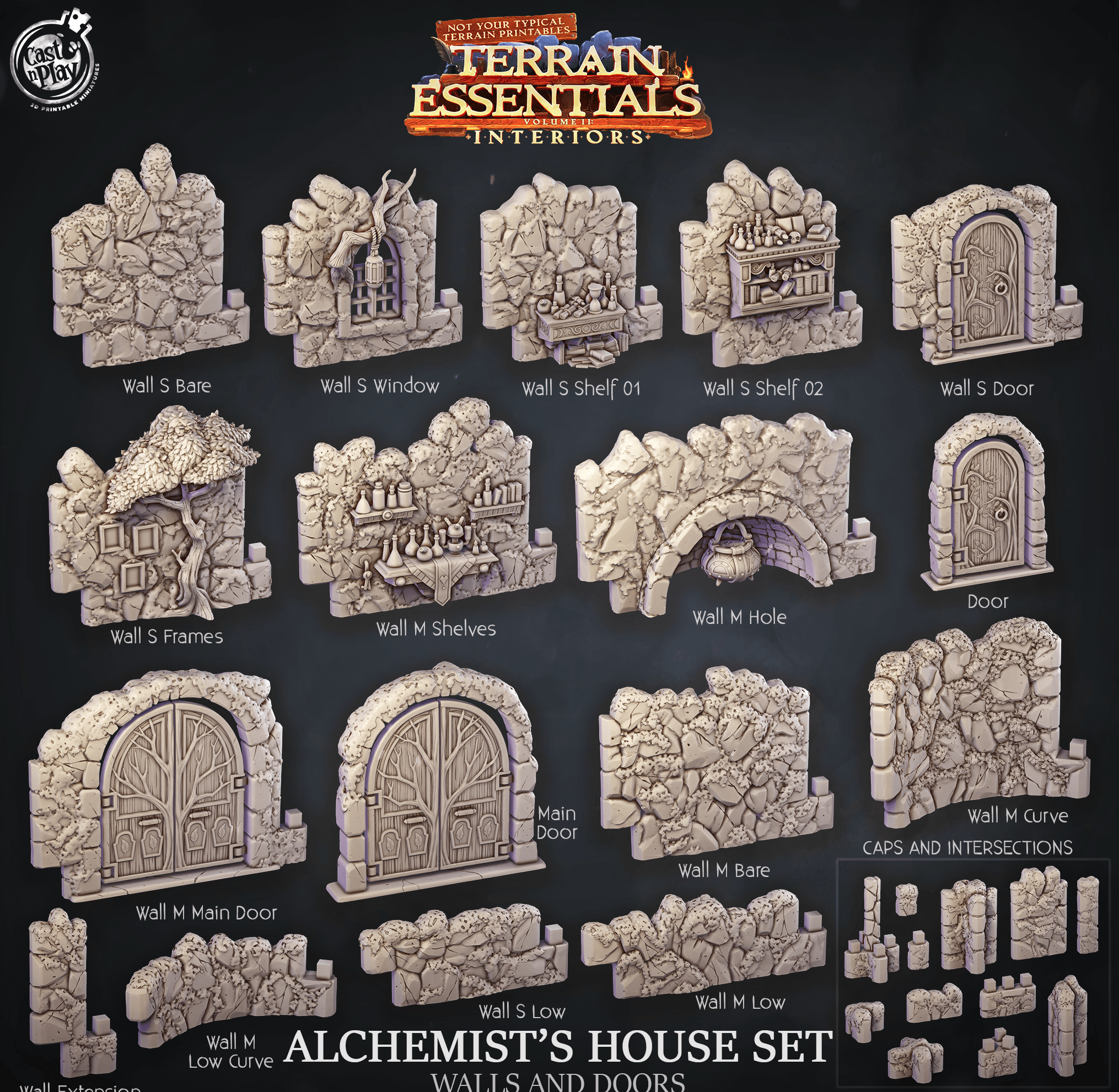 3D Printed Cast n Play Alchemist's House Walls and Doors Terrain Essentials 28mm 32mm D&D (Online Only)