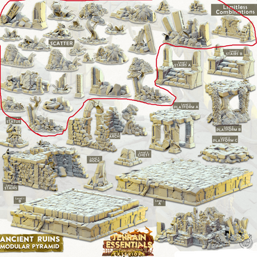 3D Printed Cast n Play Ancient Ruins - Modular Pyramid Ancient Ruins Set 28mm 32mm D&D (Online Only)