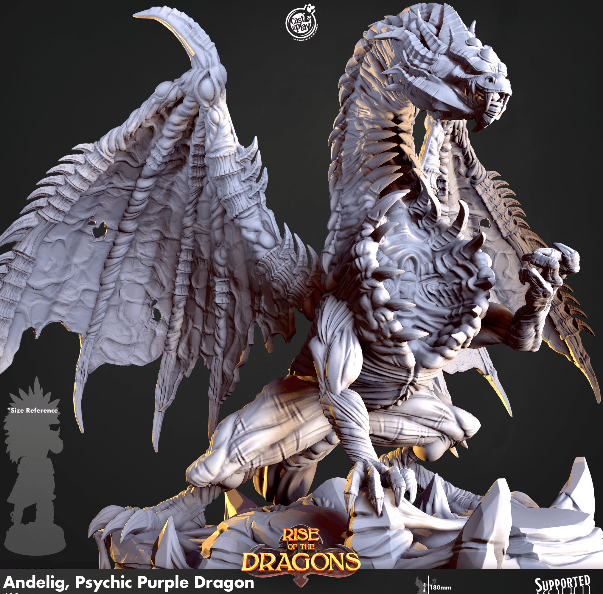 3D Printed Cast n Play Andelig Psychic Purple Dragon Rise of the Dragons 28 32mm D&D (Online Only)