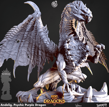 3D Printed Cast n Play Andelig Psychic Purple Dragon Rise of the Dragons 28 32mm D&D (Online Only)