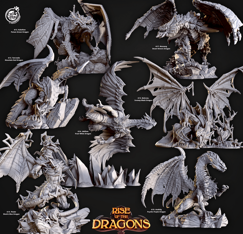 3D Printed Cast n Play Andelig Psychic Purple Dragon Rise of the Dragons 28 32mm D&D (Online Only)