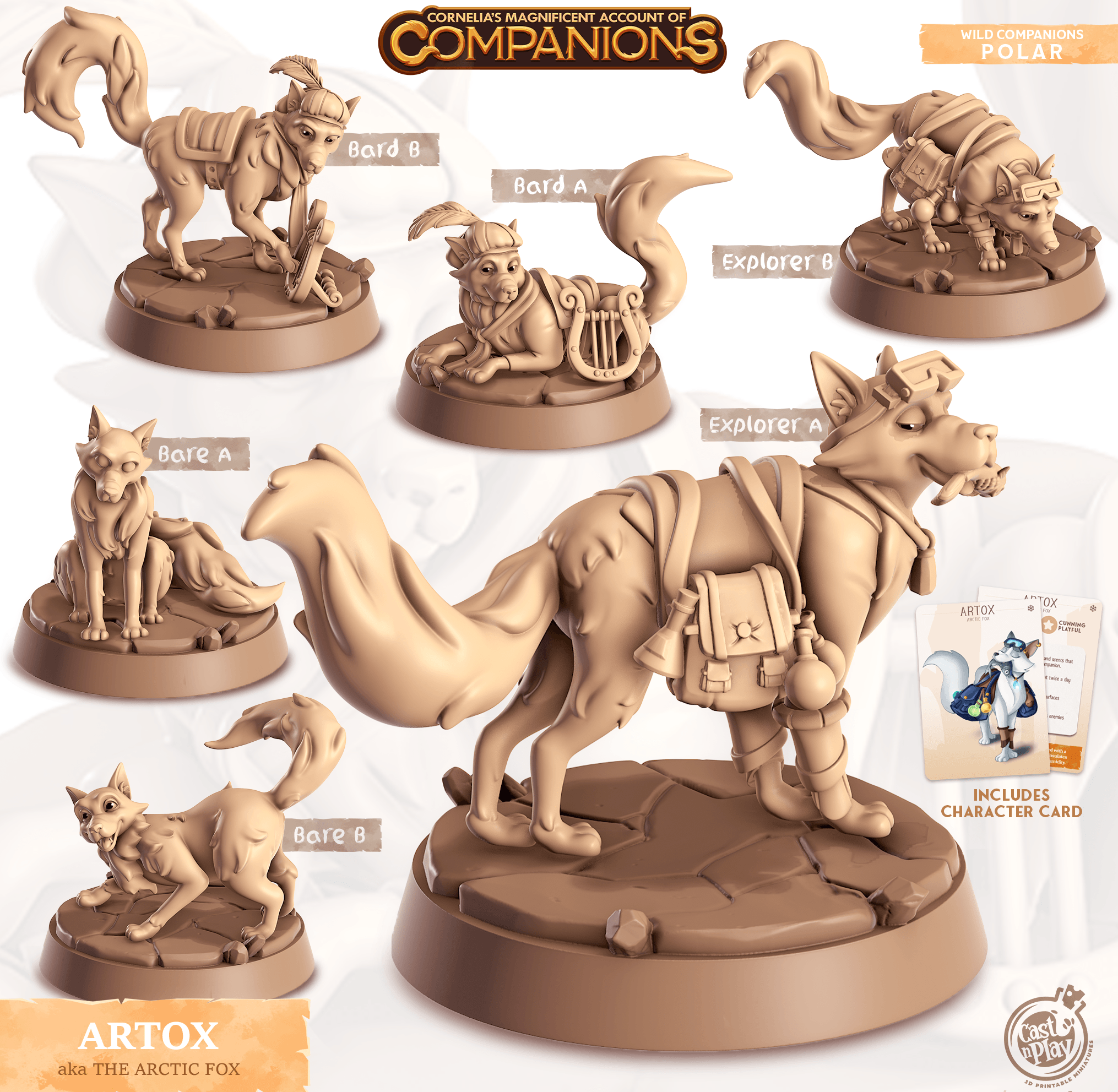3D Printed Cast n Play Artox - The Arctic Fox Companions 28mm 32mm D&D (Online Only)