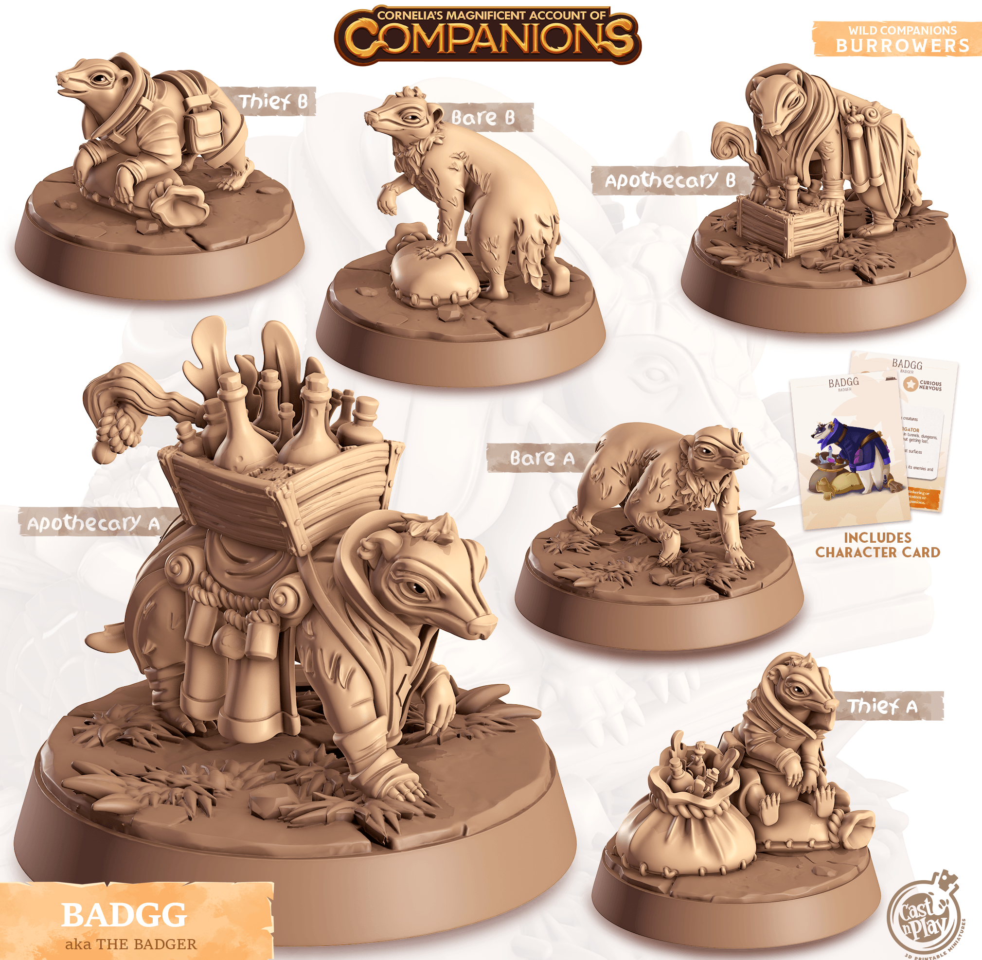 3D Printed Cast n Play Badgg - Badger Companions 28mm 32mm D&D (Online Only)