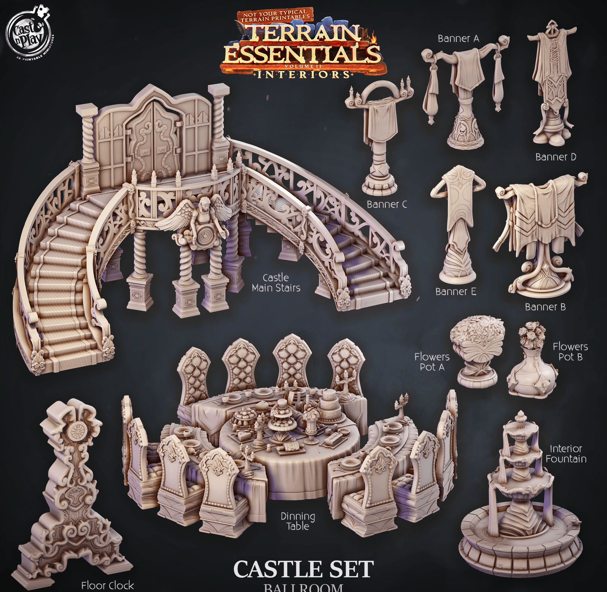 3D Printed Cast n Play Ballroom Castle Set Terrain Essentials 28mm 32mm D&D (Online Only)
