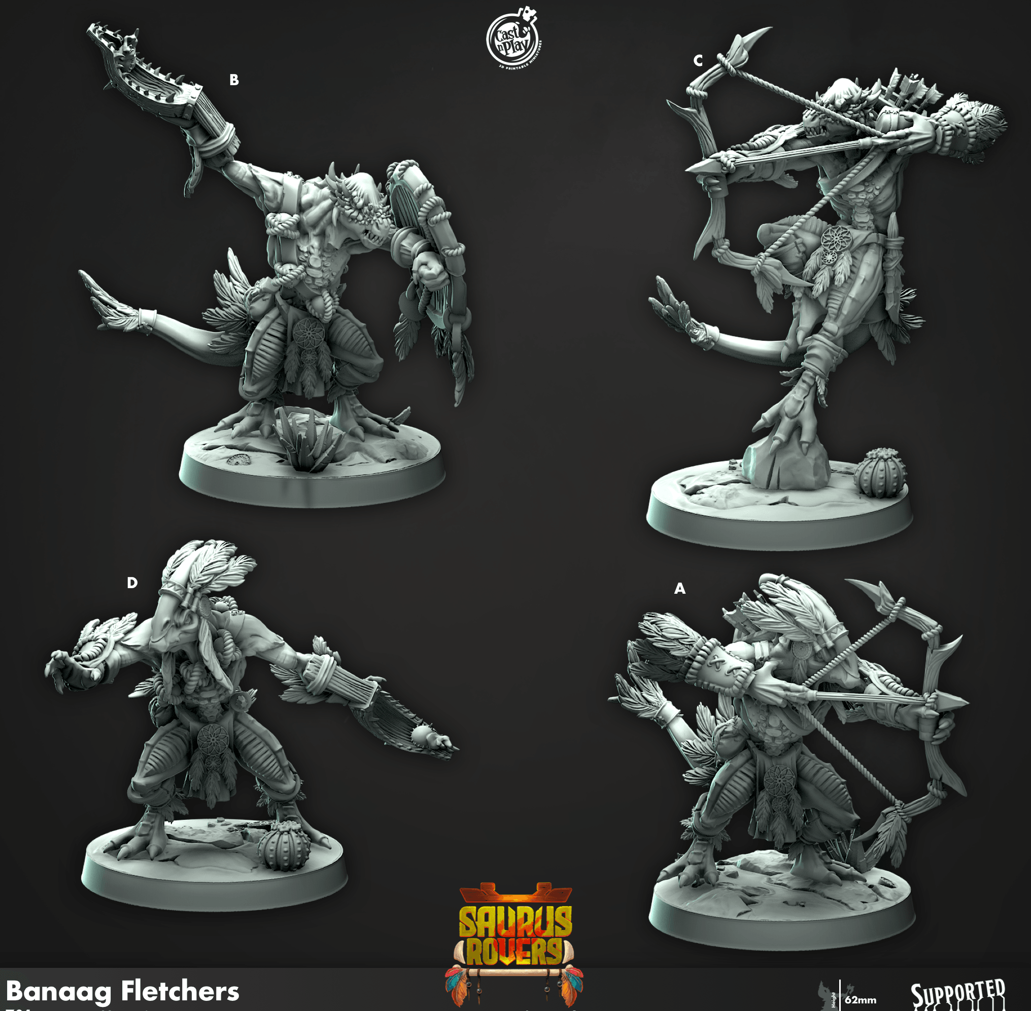 3D Printed Cast n Play Banaag Fletchers Saurus Rovers Set 28mm 32mm D&D (Online Only)