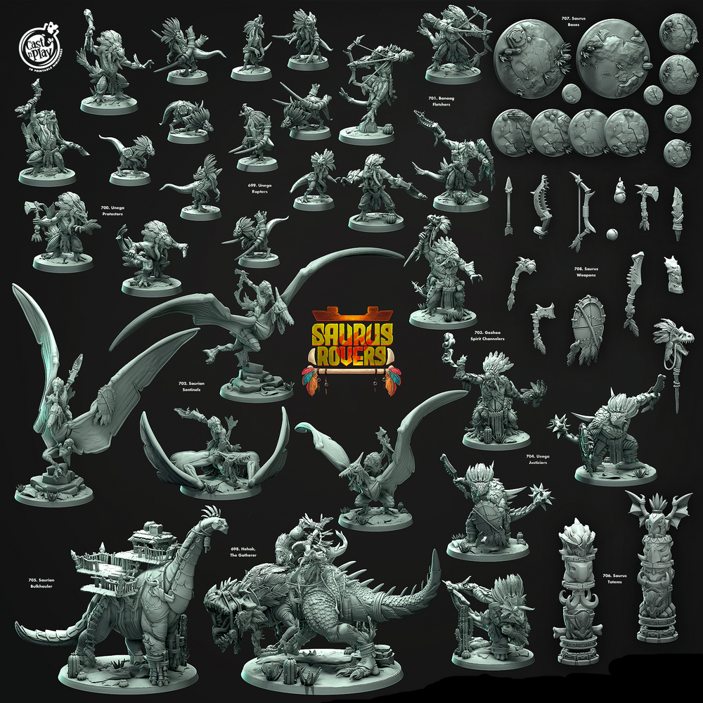 3D Printed Cast n Play Banaag Fletchers Saurus Rovers Set 28mm 32mm D&D (Online Only)