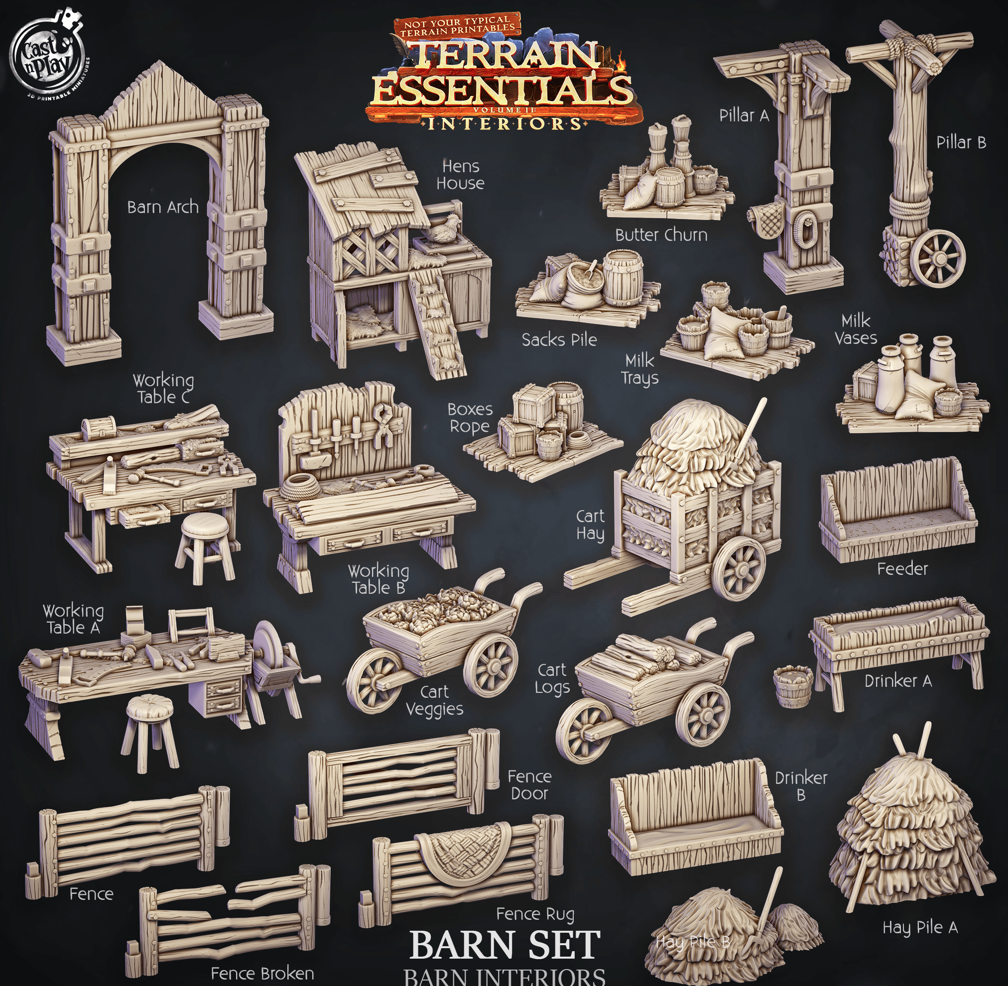 3D Printed Cast n Play Barn Interiors Terrain Essentials 28mm 32mm D&D (Online Only)