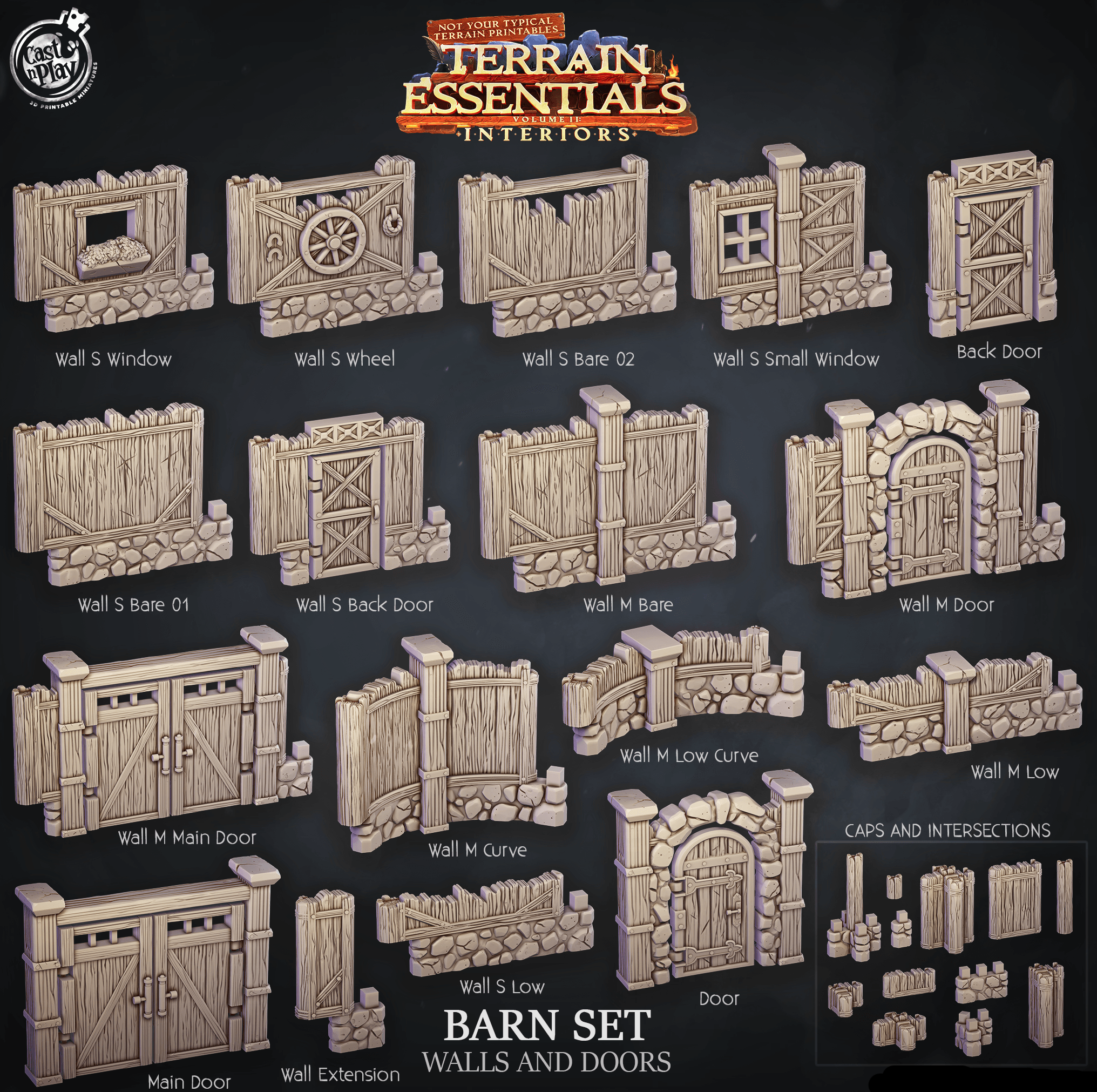 3D Printed Cast n Play Barn Walls and Doors Terrain Essentials 28mm 32mm D&D (Online Only)