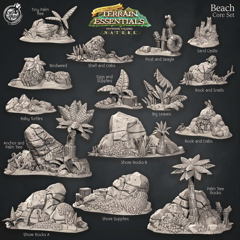 3D Printed Cast n Play Beach Core Set Terrain Essentials Nature 28mm 32mm D&D (Online Only)