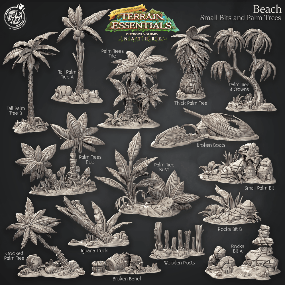3D Printed Cast n Play Beach Small Bits and Palm Trees Terrain Essentials Nature 28mm 32mm D&D (Online Only)