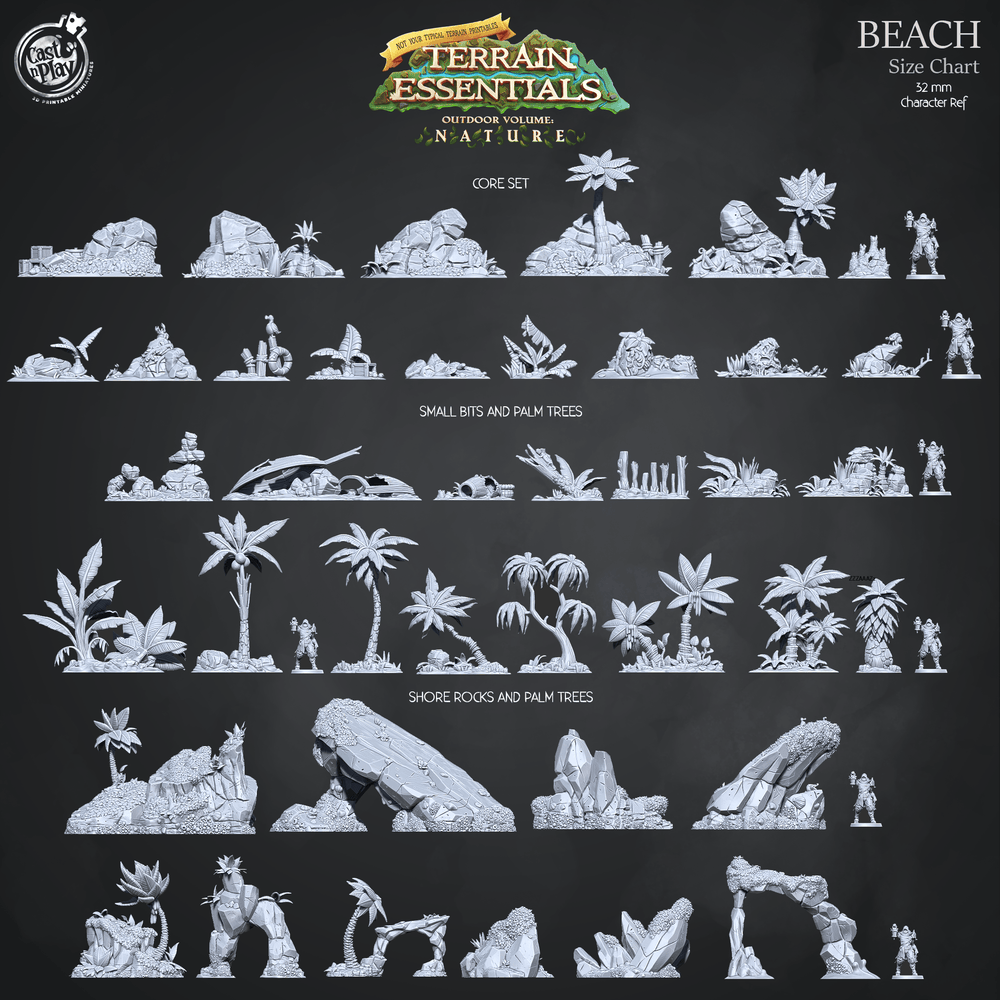 3D Printed Cast n Play Beach Small Bits and Palm Trees Terrain Essentials Nature 28mm 32mm D&D (Online Only)