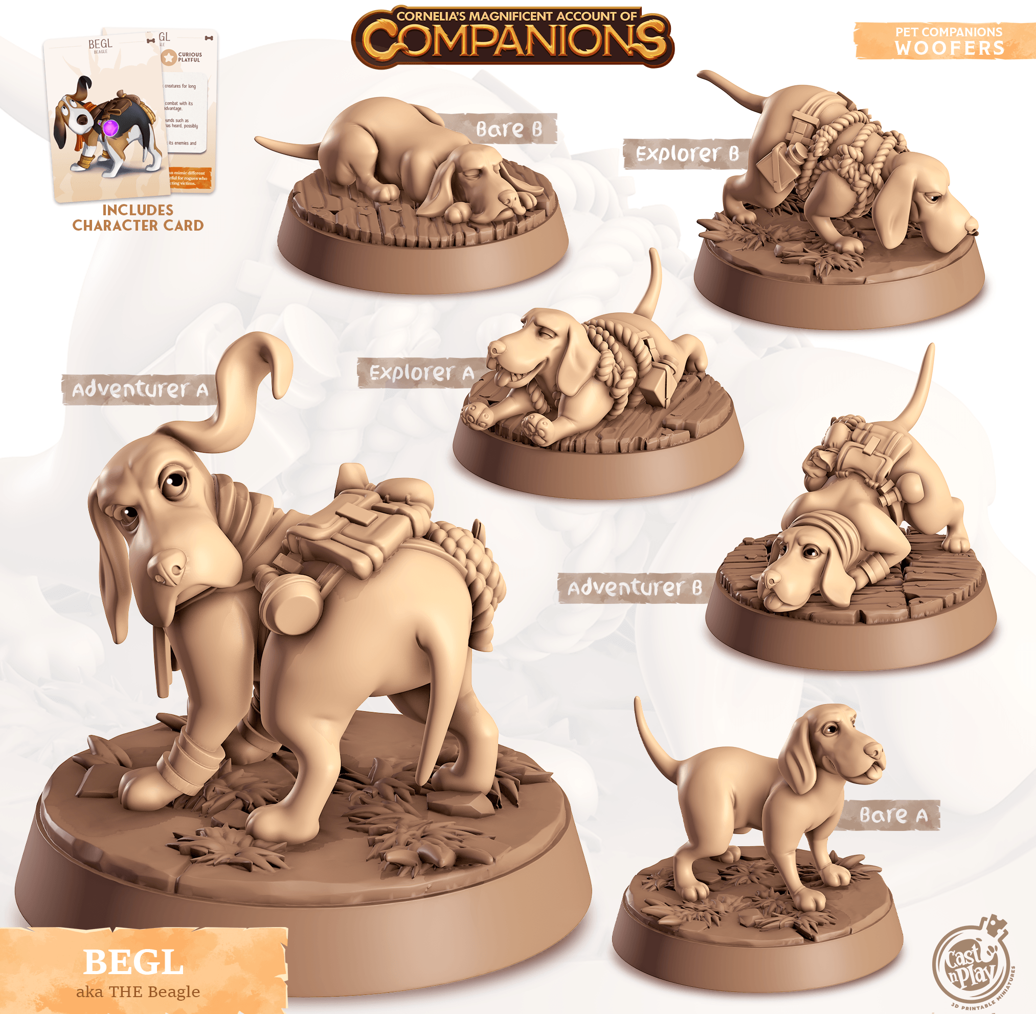 3D Printed Cast n Play Begl - The Beagle Companions 28mm 32mm D&D (Online Only)