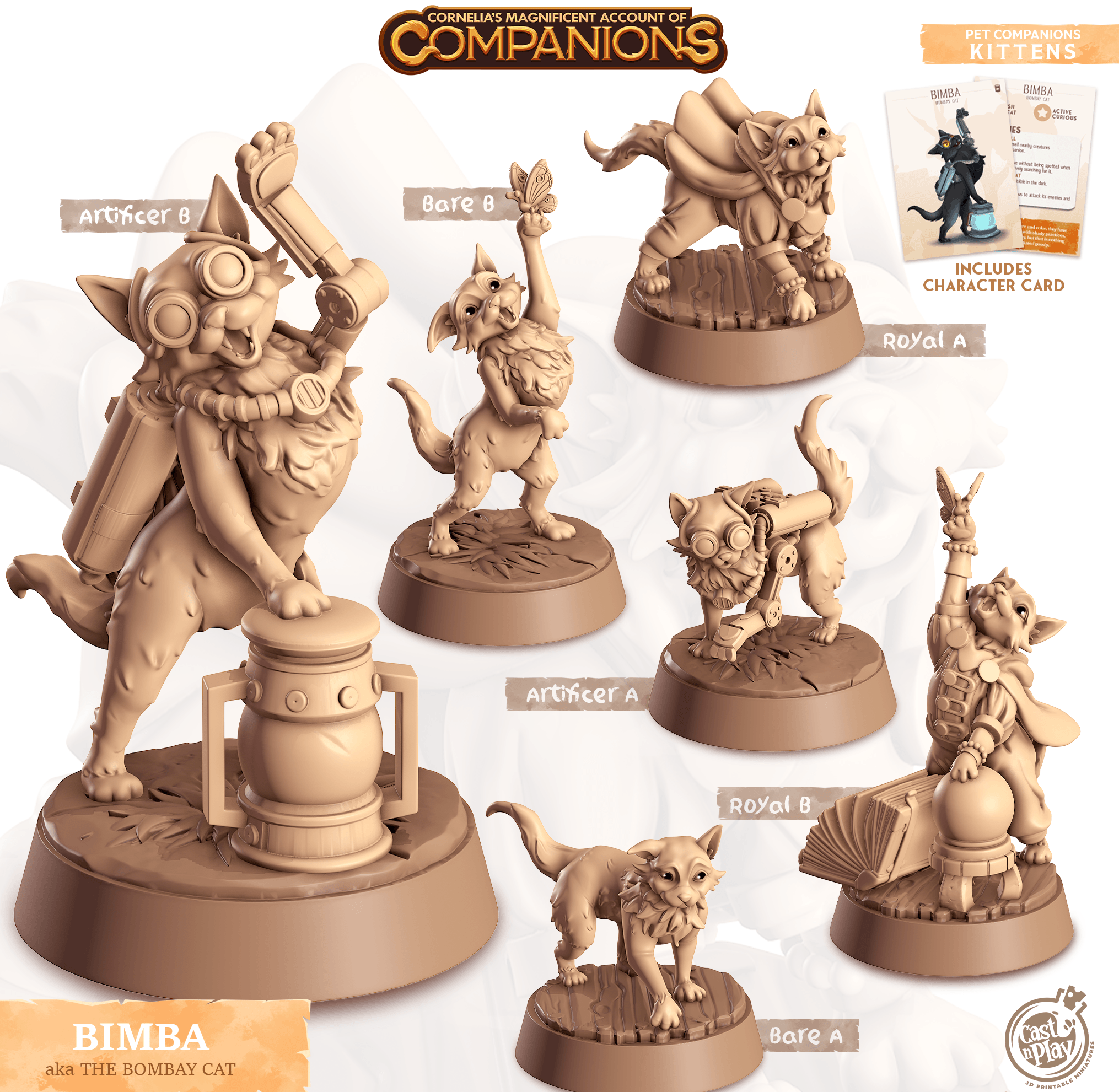 3D Printed Cast n Play Bimba - Bombay Cat Companions 28mm 32mm D&D (Online Only)