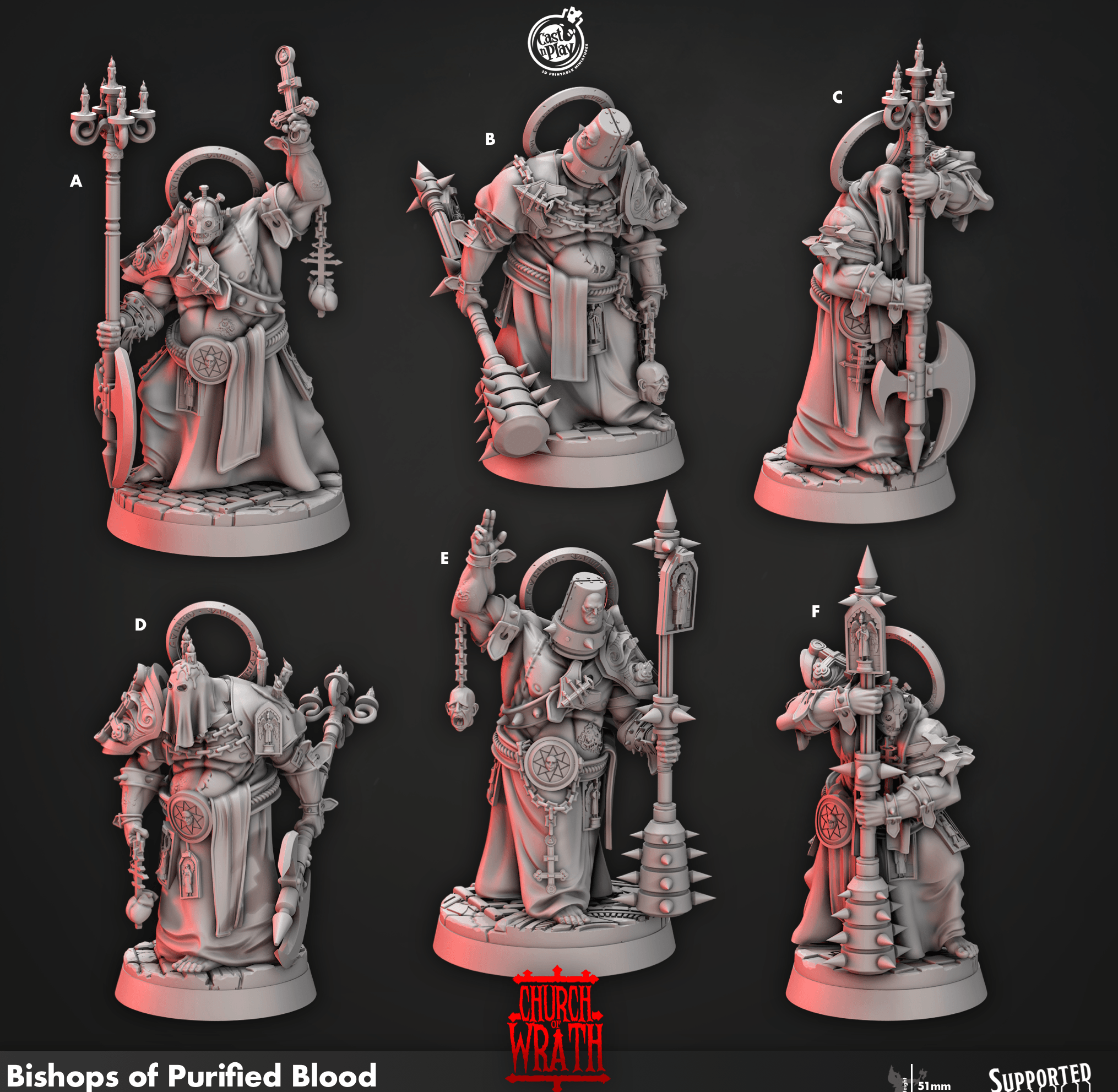 3D Printed Cast n Play Bishops of Purified Blood Church of Wrath 28mm 32mm D&D (Online Only)